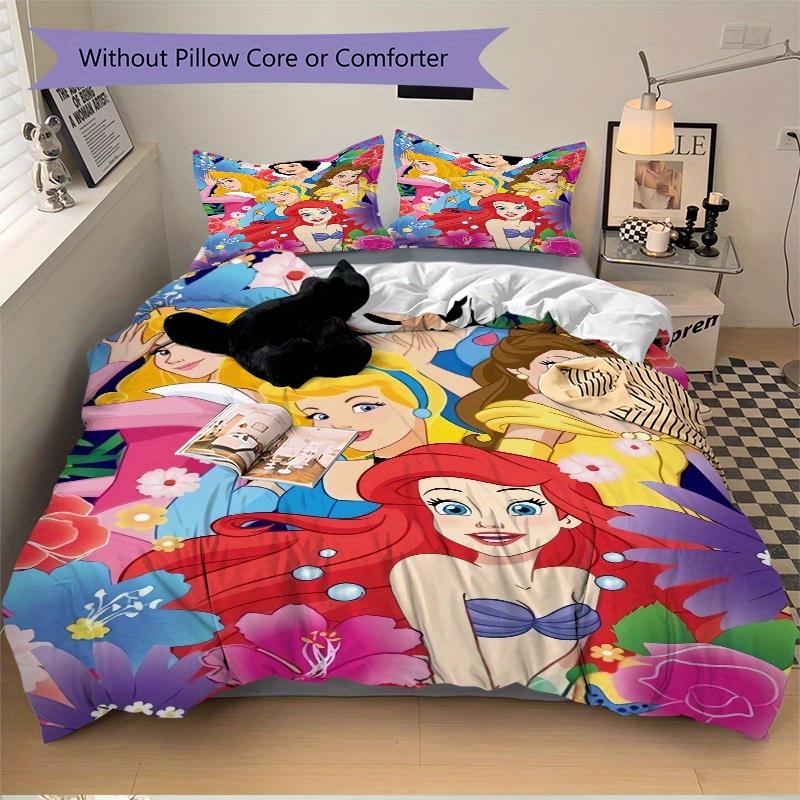 3pcs Disney Princesses Floral Bedding Set, Including 1 Quilt Cover and 2 Pillow Shams, Without Filling, Soft and Comfortable Home Bedroom W033