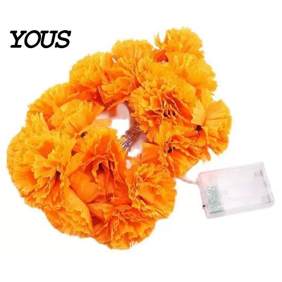 Seasonal Festival Embellishments 10FT LED Chrysanthemum String Light, Battery Operated Artificial Marigold Garland Realistic Flower Shape Lamps Fairy