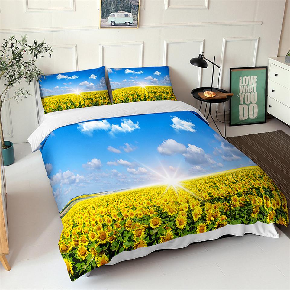 Sunflower Duvet Cover Set Yellow Flower Twin Bedding Set Polyester Black Gold Yellow Sunflowers Print Quilt Cover For Kids Teens
