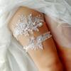 SLBRIDAL Sexy Lace Flower Crystal Rhinestones Pearls Bridal Garter Belt Wedding Thigh Leg Garter Ring for Women/Female/Bride