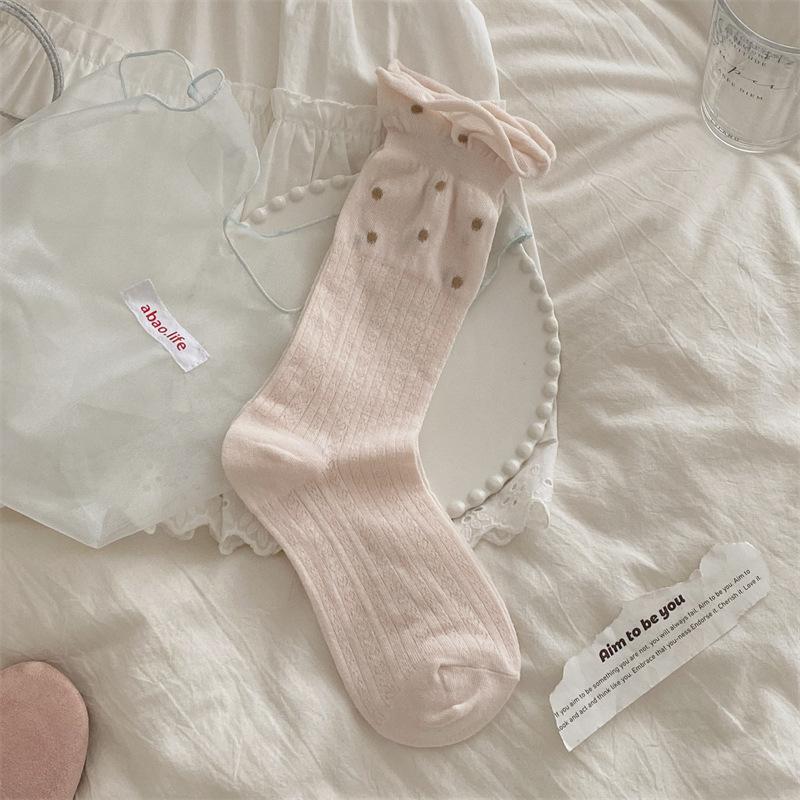 Women's Spring and Summer Thin Wooden Ear Edge Wave Point Hollow Breathable Pile Socks