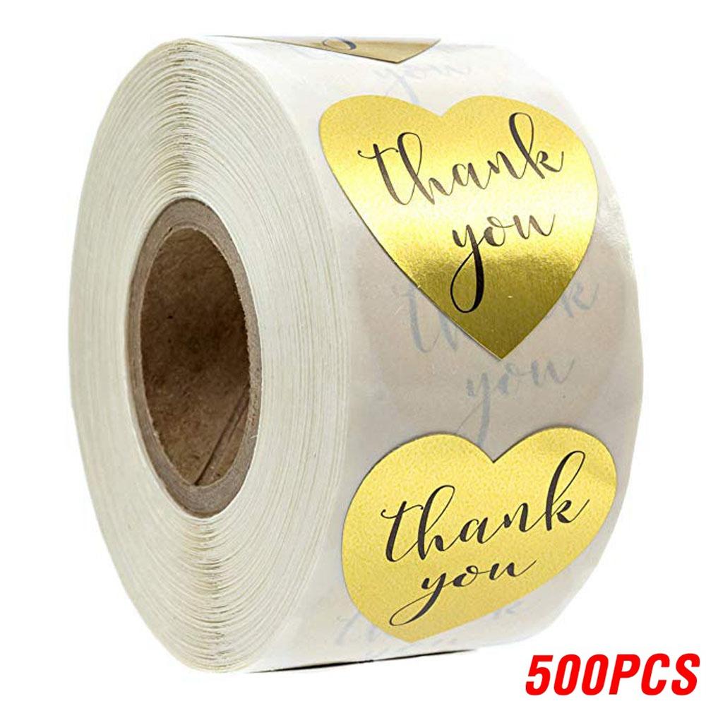 

500pcs Thank You Sticker Parents And Friends Heart Shaped Label Business bag Envelope Sealed Gold Sticker Reward Gift