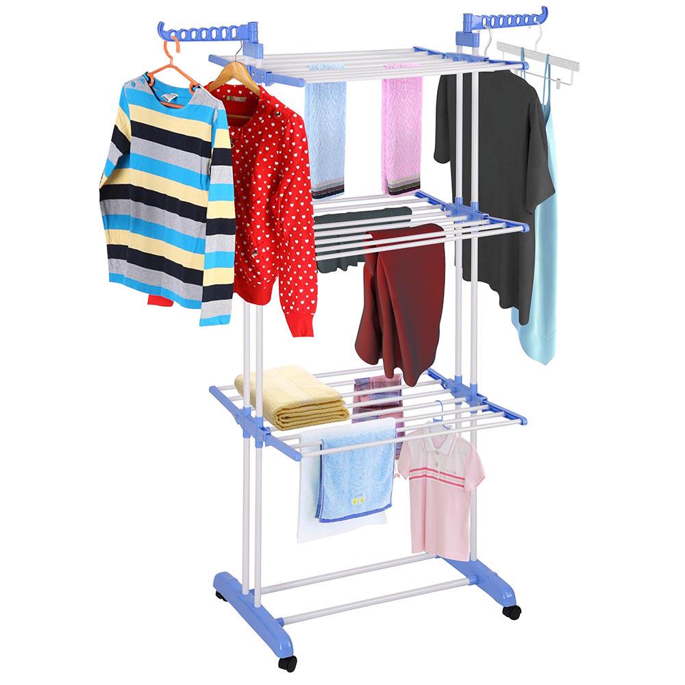Multifunctional Stainless Steel Foldable Clothes Hanger Coat Rack Floor Hanger Storage Wardrobe Clothing Drying Racks Pink/blue/gray