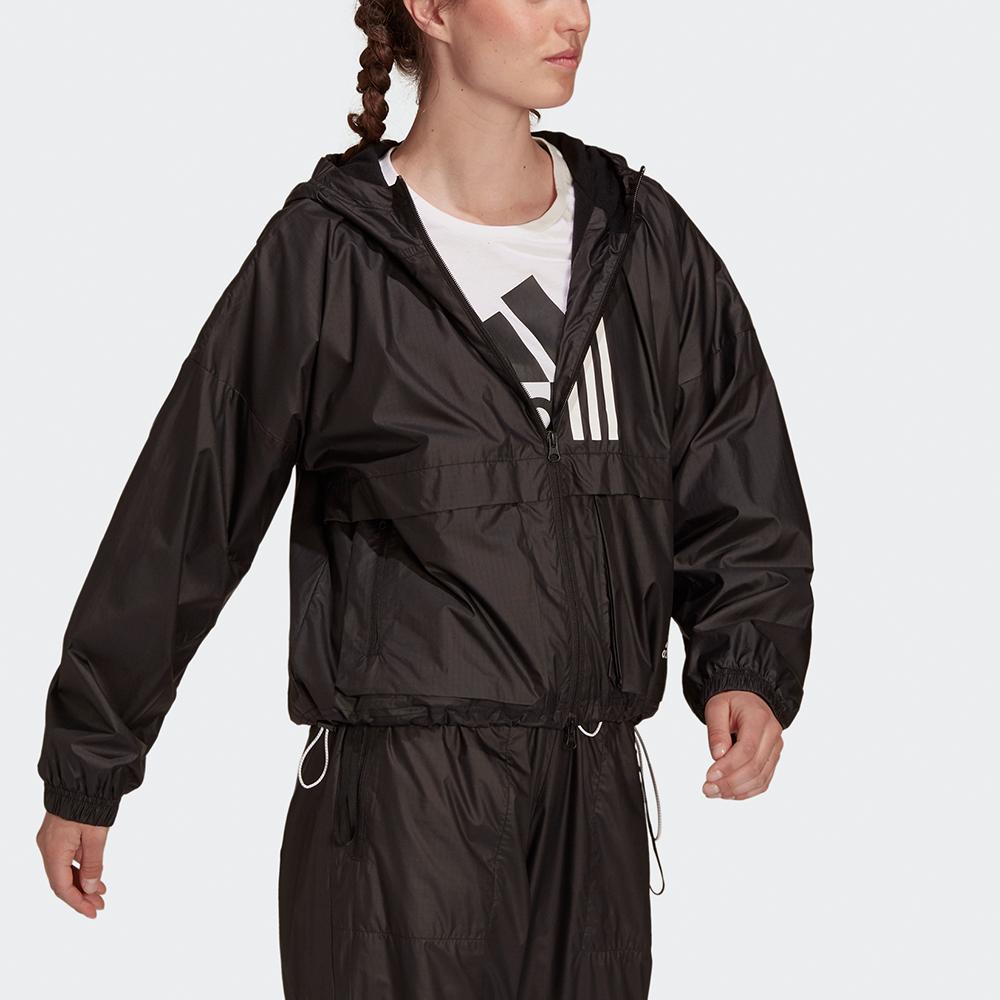Adidas Windbreaker Jacket With Three Stripes Women Outerwear Black GT3723