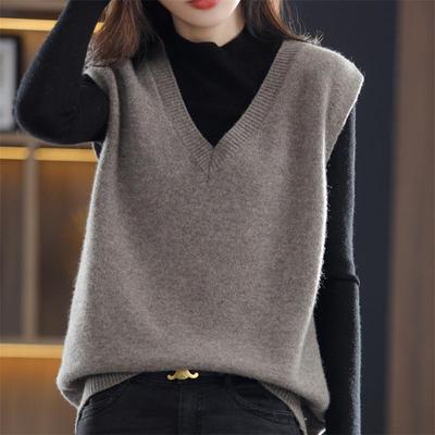 Women's V-Neck Knitted Vest Sweater - Spring/Autumn 2025 Collection, Sleeveless Outerwear