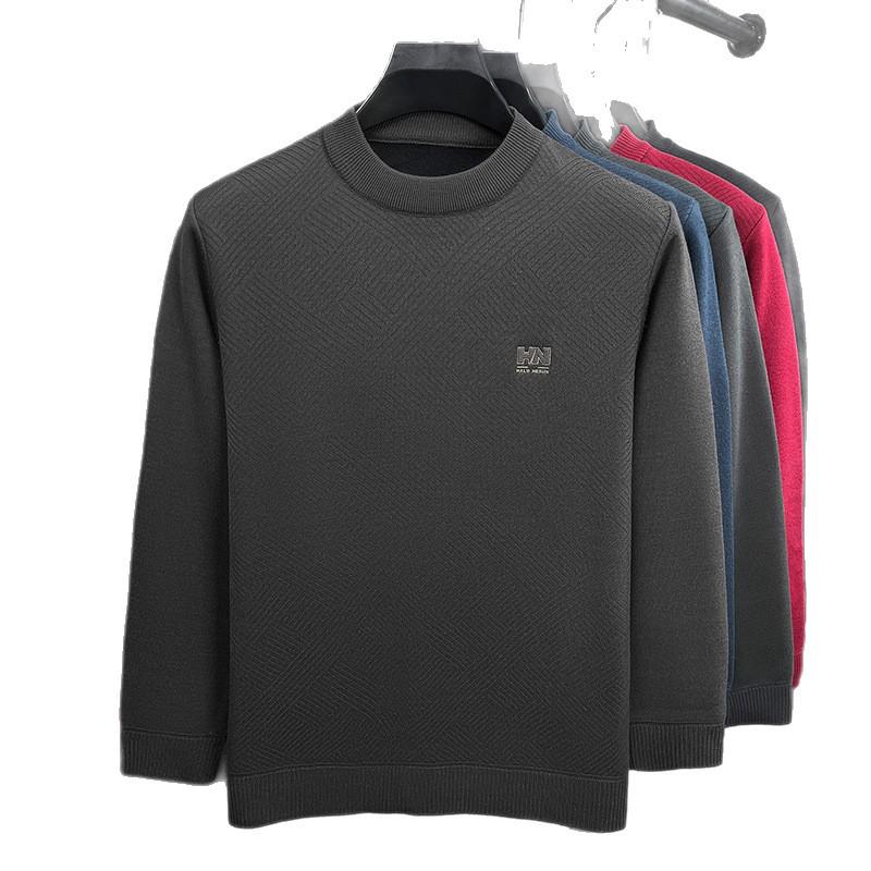 Men's Thick Plush Fleece Knit Top - Round Neck, Warm Base Layer for Winter/Autumn