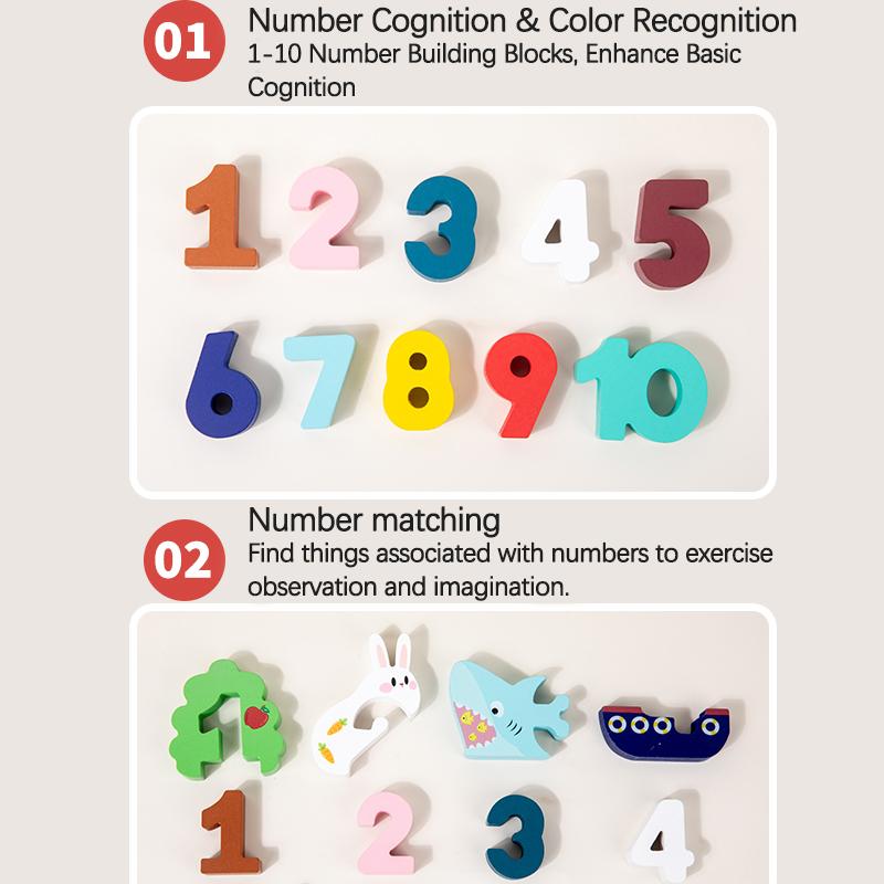 Creative Number Matching Blocks - 1-10 Number Toys Animal/Vehicle Themes Children's Number Recognition And Fine Motor Skills