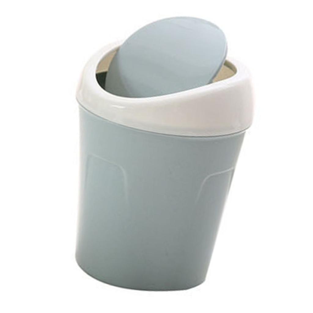 Desktop Trash Can Plastic Multifunctional Small Desk Countertop Garbage Bin with Swing Lid for Home Office Blue