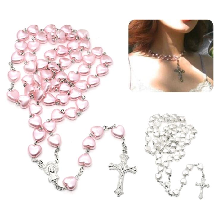 Religion Christian Faux Pearls Rosary Necklace For Women Crossed Pendant Clavicle Chain Beads Chains Fashion Jewelry