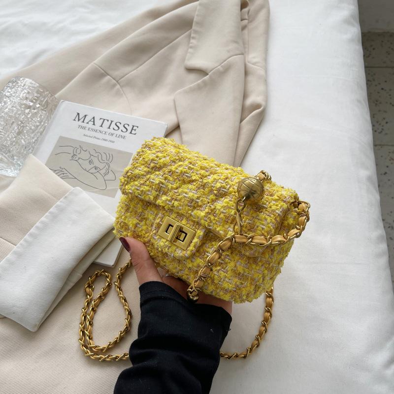 Autumn and Winter Woolen Small Bag Women's 2025 New Trendy Fashion Chain Shoulder Bag Popular Small Fragrant Woolen Small Square Bag
