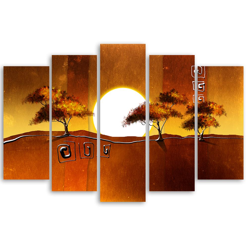 Five Piece Picture Canvas Print Africa Landscape Trees
