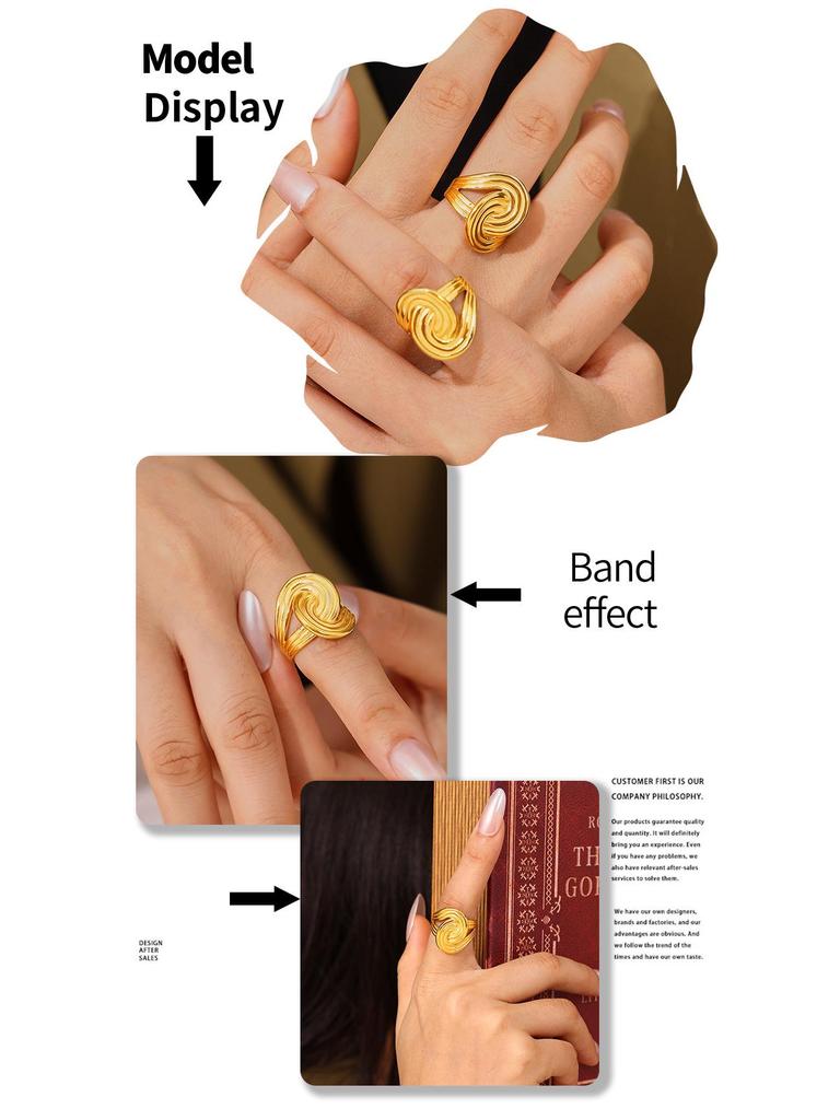Retro Geometric Twisted Stripe 18k Gold-Plated Titanium Steel Wrap Ring
