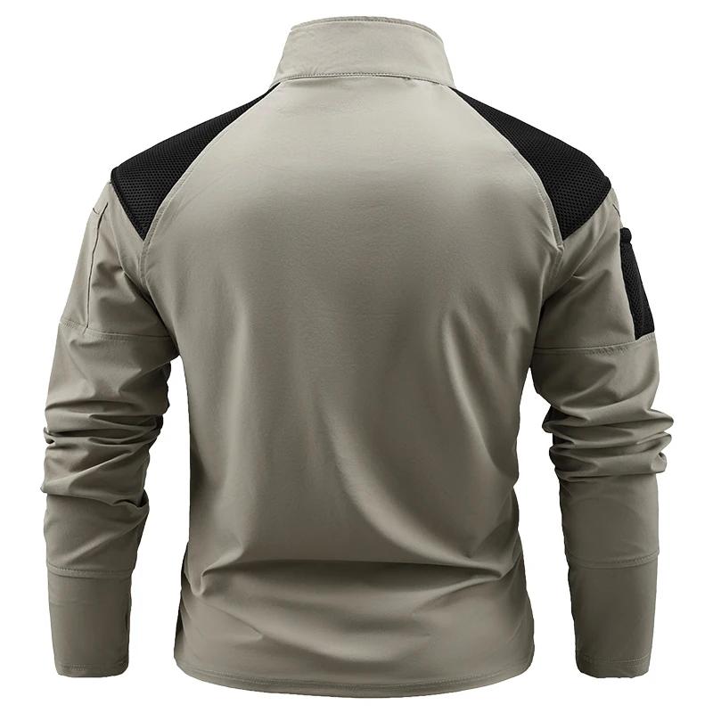 T-shirt Tattiche da Uomo T-shirt da Uomo Asciugatura Rapida Mezza Zip Manica Lunga Camicie Tasche con Zip da Esterno Allenamento di Combattimento Escursionismo T-shirt a Manica Lunga