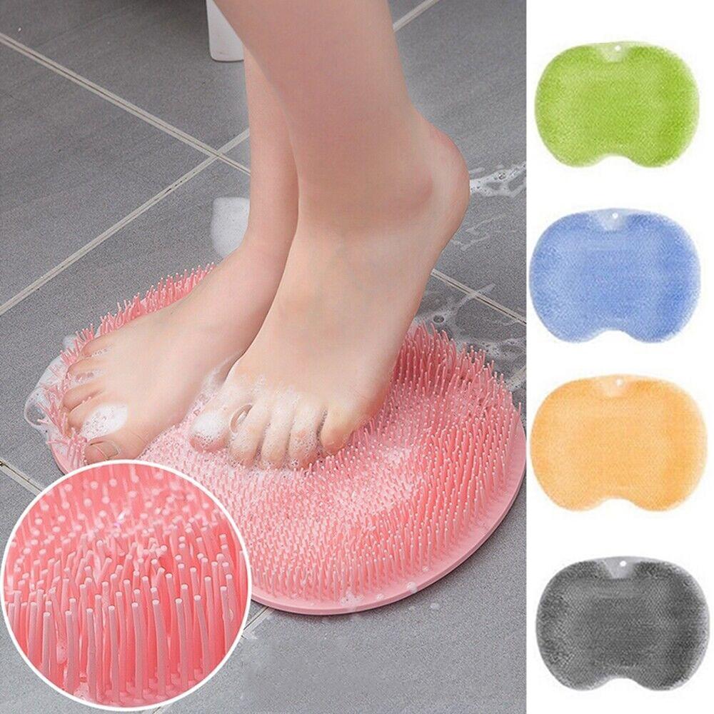 Silicone Shower Foot Scrubber Back Body Brush Massager Pad Mat Bathroom Soft