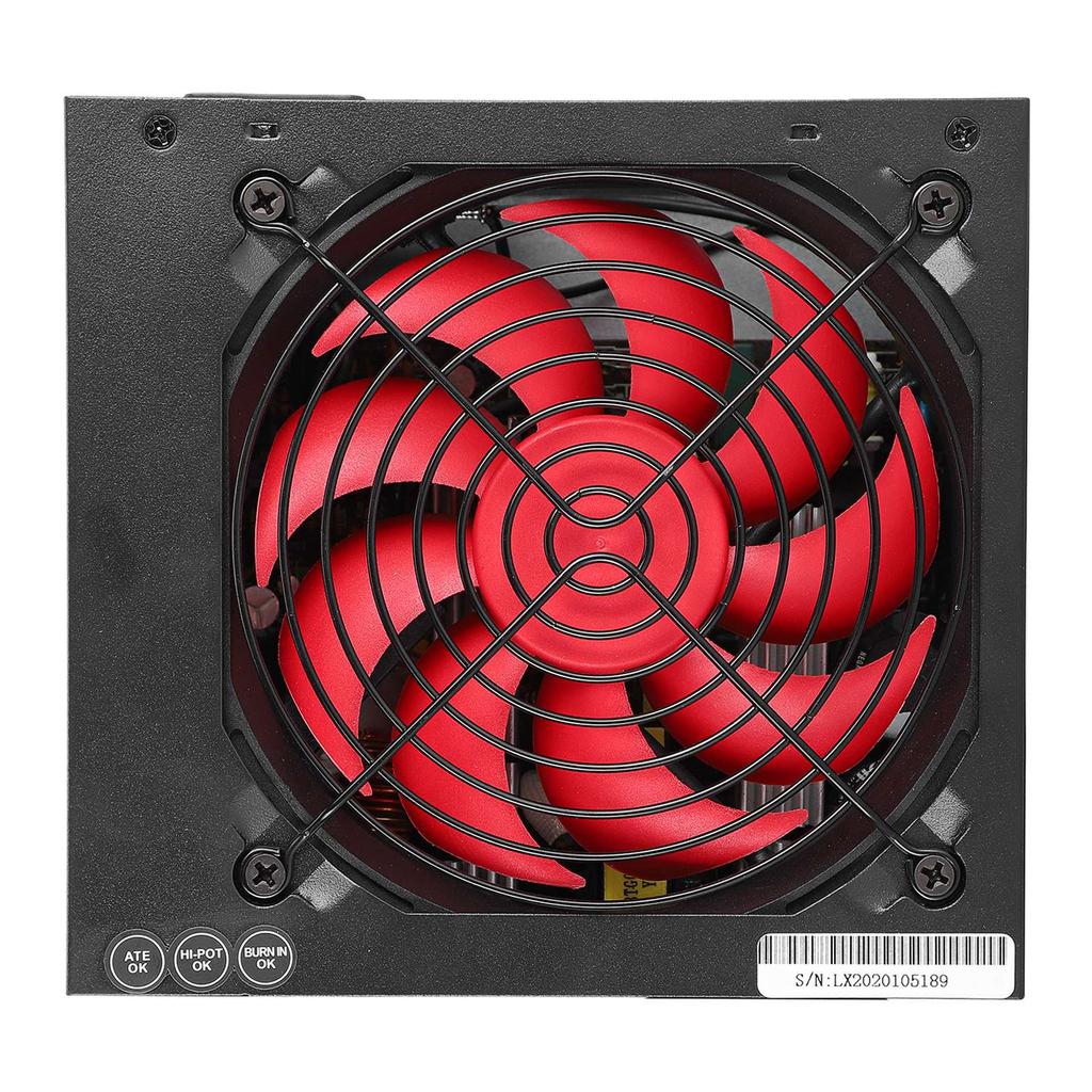 PC Power Supply 400W Silent Computer Parts ATX 24-Pin 12cm Red 9-Blade Fan Adjustable 115
