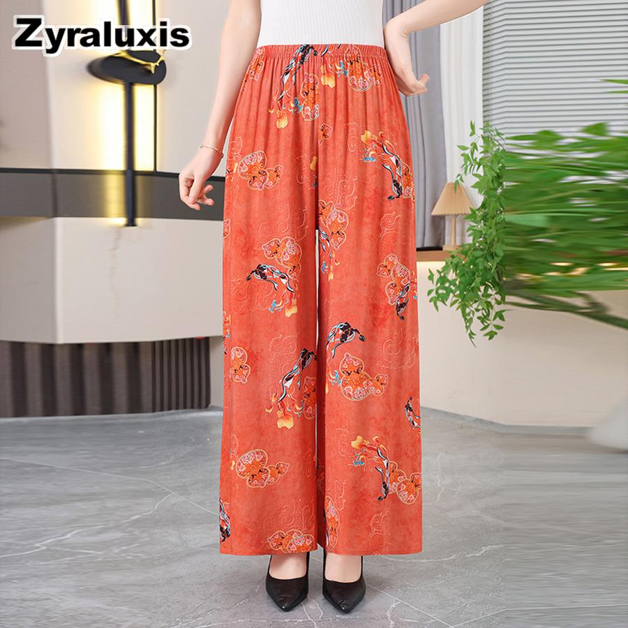 Women's Cotton Flannel Pajama Pants Summer Thin Wide Leg Pants for Moms Loose Casual Home Wear Long Trousers