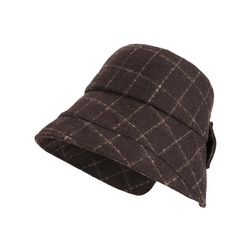 Autumn and winter plaid big eaves bucket hat advanced sense bow basin hat temperament versatile show face small hat women
