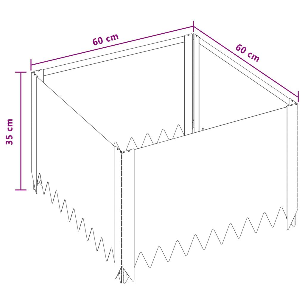 Lawn Edging 4 pcs 60 x 60 x 35 cm Steel Rusty