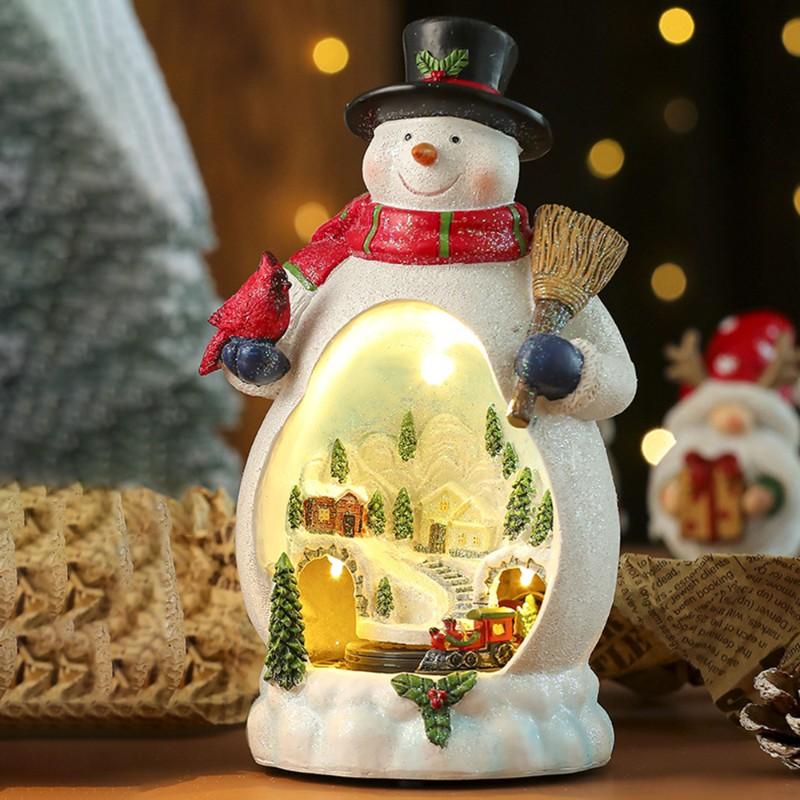 Feb.LED Light Rotating Music Box Christmas Snowman Multifunctional Music Box Christmas Gift Ornaments