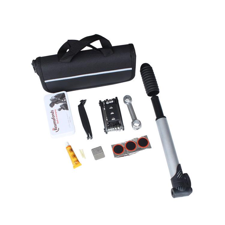 Portable Multifunctional Bike Repair Tool Set with Tire Patch and Inflator