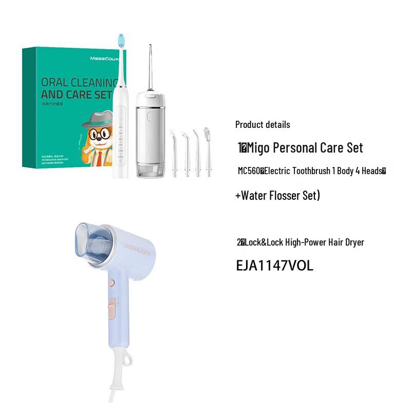 

MiGou Electric Toothbrush, Oral Irrigator & Hair Dryer 3-Piece Set