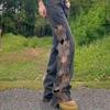 Vintage Trendige High Waist Bestickte Zerrissene Lockere Bodenlange Schmetterling Hohl Weites Bein Jeans für Damen