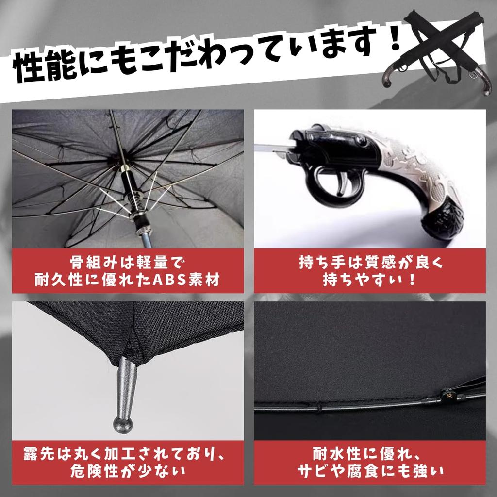 SALUDABLE Pistol Folding Fun Birthday Closure with Shoulder Case Base Black Umbrella, Item, Gift, One-Touch (Silver & Tip)