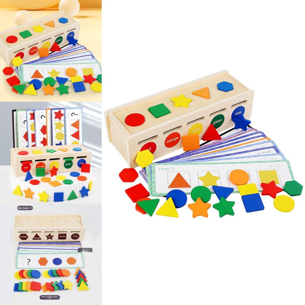 Wooden Shape Color Sorting Toy Box For Kid Educational Learning And Hand Eye Coordination
