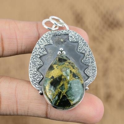 Naturkupfer Seraphinit Edelstein Anhänger 925 Sterlingsilber Für Damen