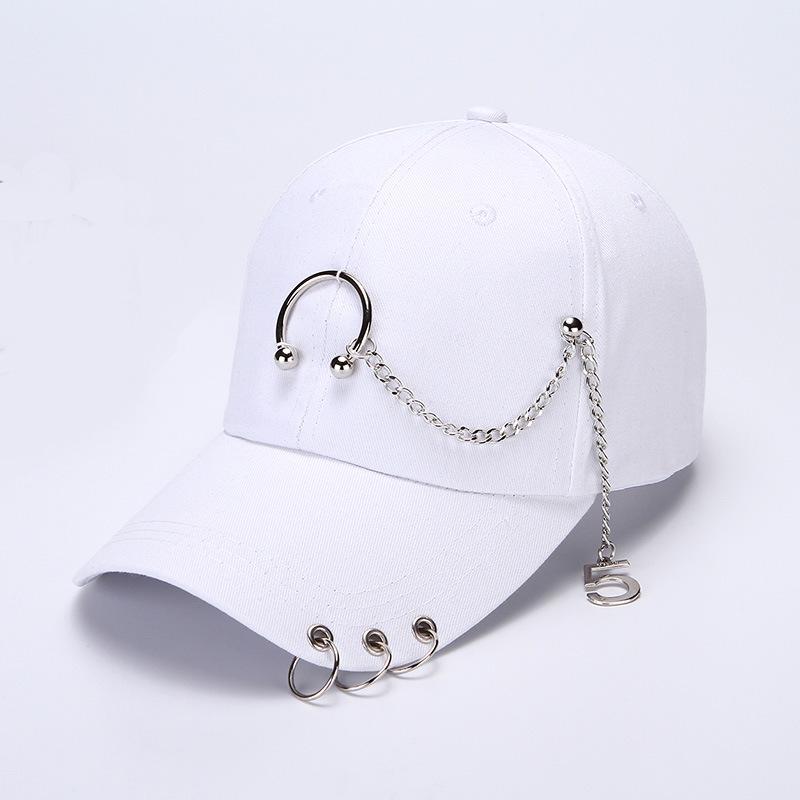 Hip Hop Baseball Cap with Ring Snapback Cap Women Men Trucker Hats Visors Adjustable Vintage Iron Chain Outdoor Hats Dad Cap