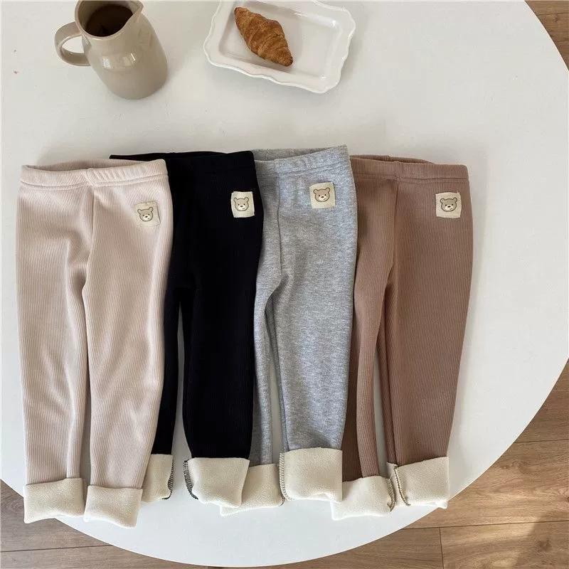 Unisex Kids' Plush Warmth Bottoms with Cartoon Patterns Ideal for Autumn and Winter Outdoor Activities Kids Pants