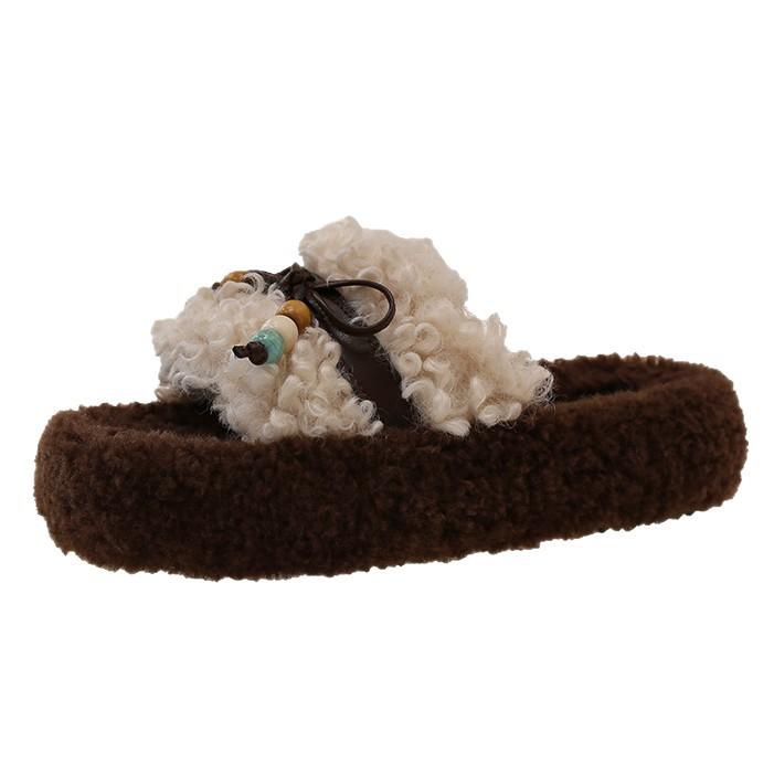 Internet celebrity fashion brown explosion Mao Mao slippers women's autumn and winter wear 2025 new ins trendy thick bottom casual home