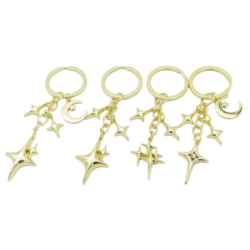 Inspired Alloy Keychain Pendant Featuring Star and Moon Openwork Pattern Compact Gift for Jewelry Lovers