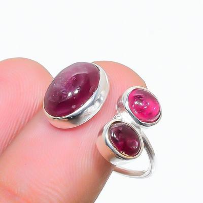 Natural Triple Pink Tourmaline Gemstone 925 Sterling Silver Ring Size  7 US, Gift