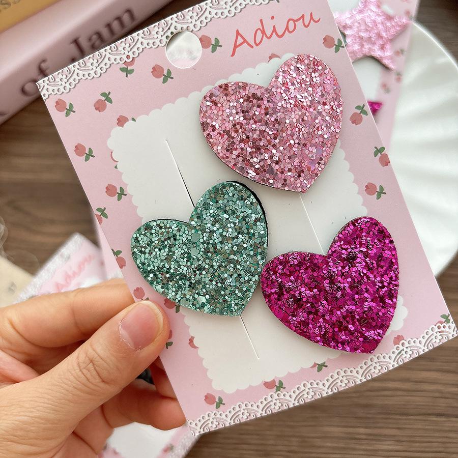 2/3Pcs Cute Children's Style  Fine Sparkling Five-pointed Star Heart Fashion Hair Clip  Sequined Star Broken Hair Clip  Girls' Hair Accessory