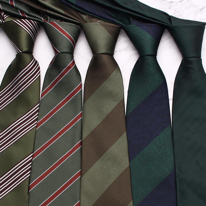 Green Series Business Tie Men'S Retro Striped Cashew Flower Polyester Silk Hand Tie