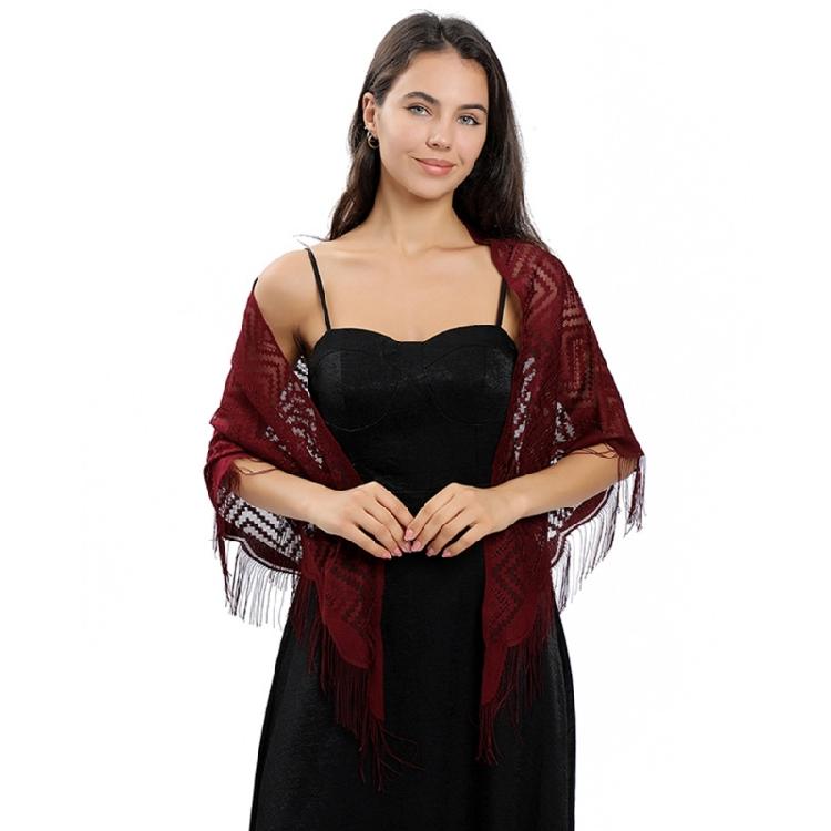 Stylish Triangle Lace Scarf Shoulder Wrap for Women Daily Wear Fringed Shawl for Wedding Ceremonies and Evening Soirees