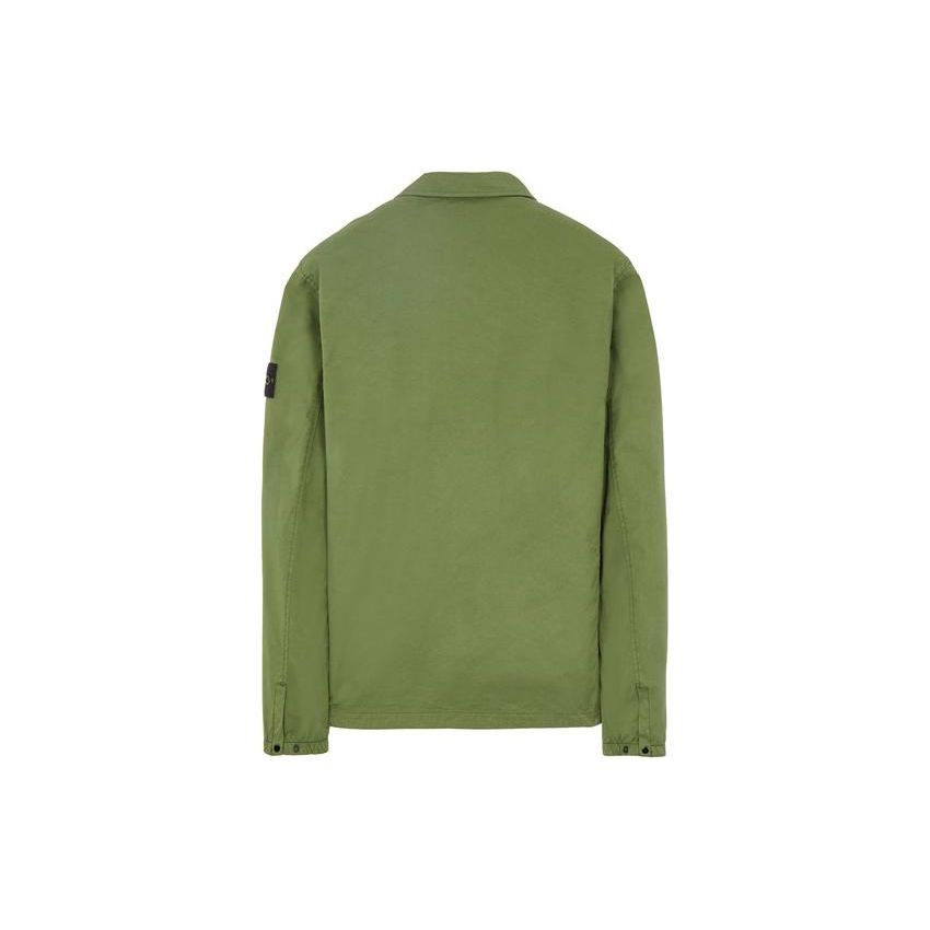 Stone Island Compass Patch Zip up Shirt Green Men Outerwear 771510910-V0058