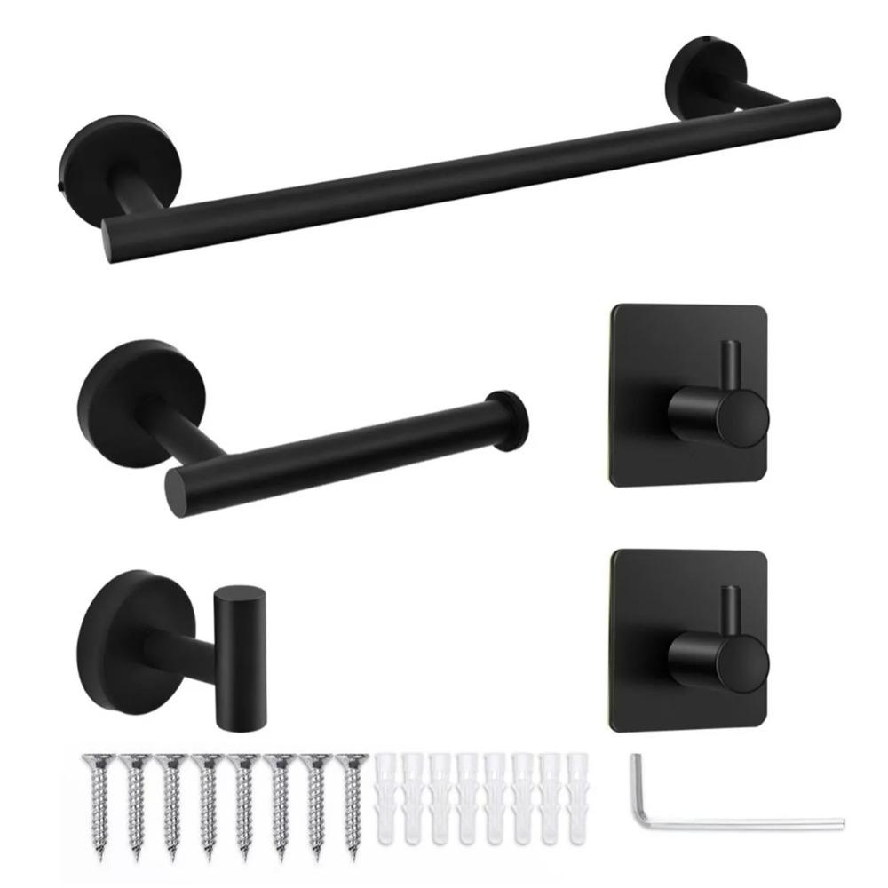 5 PCS Black Bathroom Hardware Set Wall Mounted Towel Rack Set Household Use