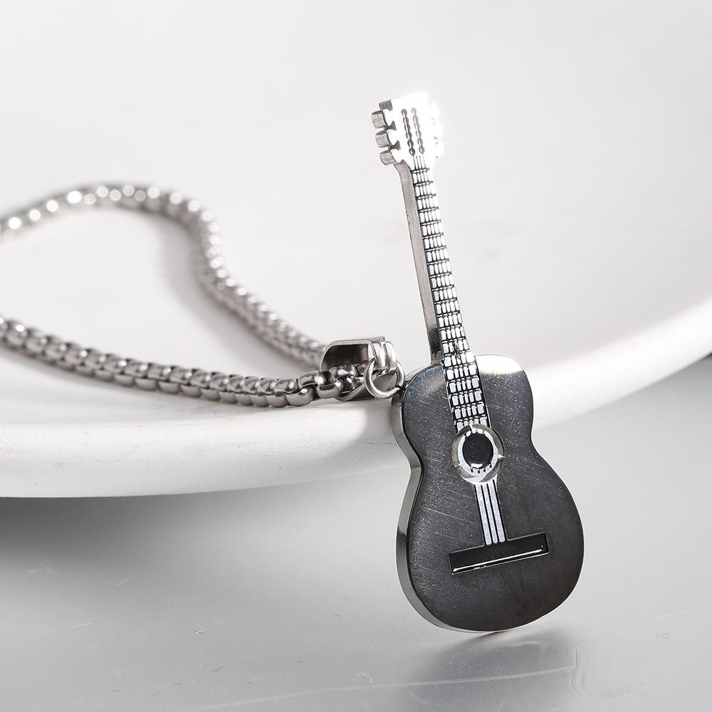 New Style Stainless Steel Guitar Pendant Necklace, Two-Tone Electroplated, 52MM Fashion Accessory.