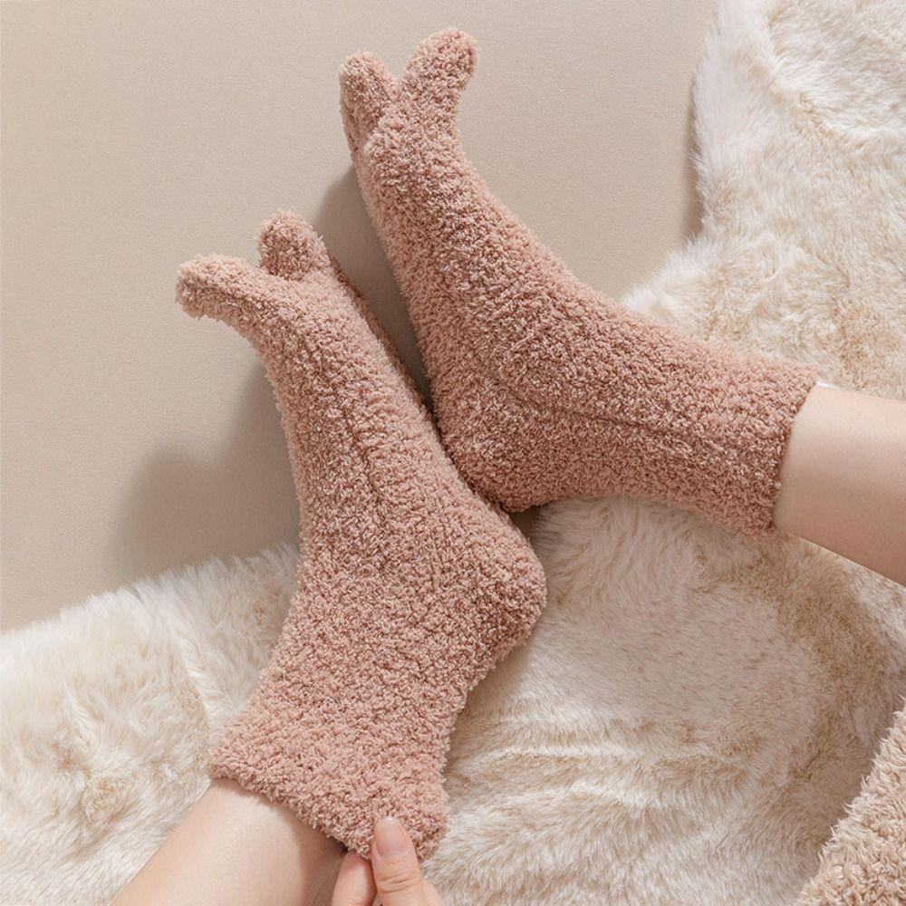 Mittellange Fünf-Zehen-Plüschsocken Verdickt Warme Bodensocken Damen Kawaii Fünf-Zehen-Fleece-Socken Winter