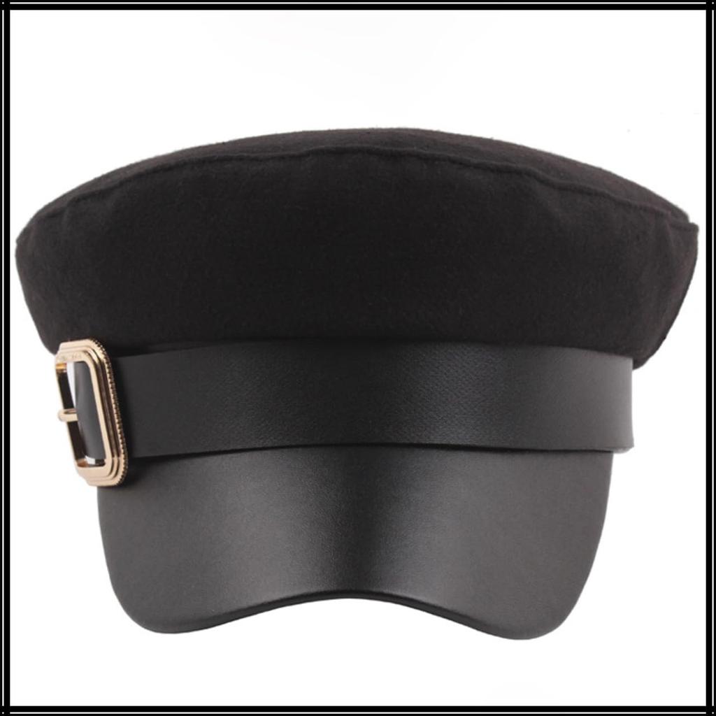 Marine Cap Wool Newsboy Cap Buckle Stylish Hat for Going Out Women Men CZ206 [White Fang] (Red)