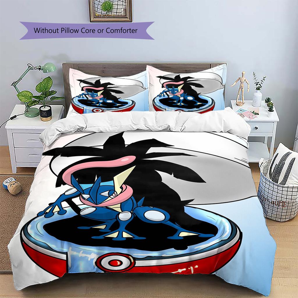Biancheria da letto con motivo Pokémon dei cartoni animati Decorazione per la casa Regalo di compleanno (1 * copripiumino + 2 * federa, senza nucleo)