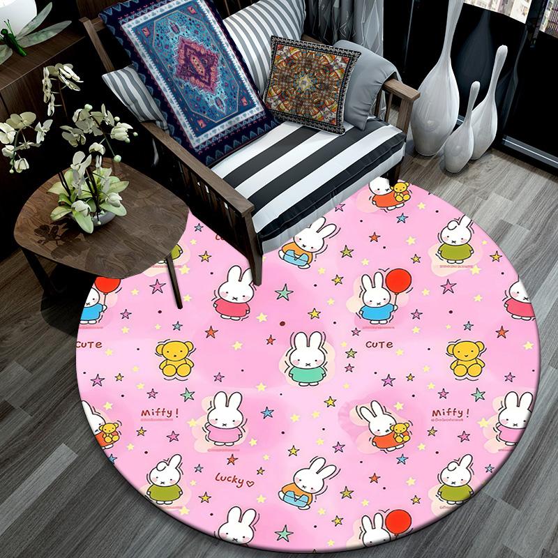 Miffy,Round Area Rug,Carpet Rug for Living Room Bedroom Sofa Playroom Decor,Non-slip Floor Mat