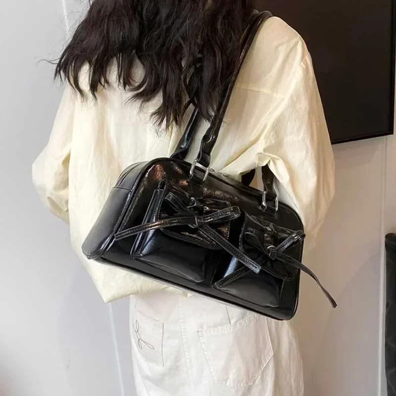 Cute Bow Tie Design Underarm Bags for Women  Y2K Korean Fashion Handbags and Purses Pu Leather Shoulder Bag Designer Bag