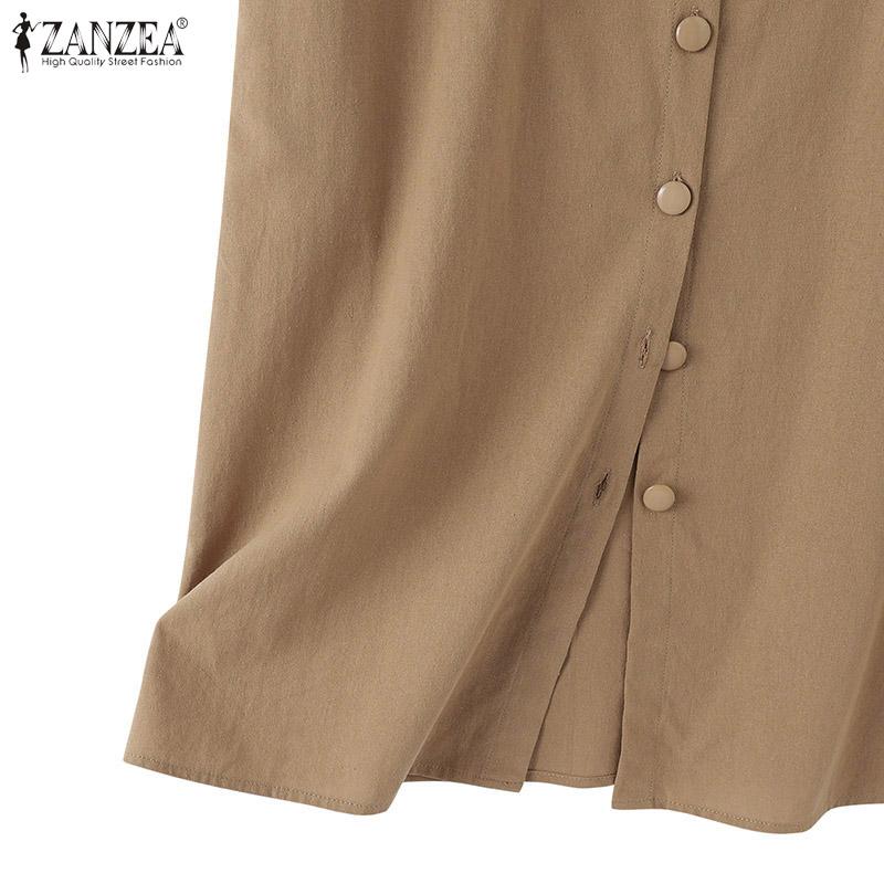 ZANZEA Women Casual Bow Tie O-neck Summer Short Sleeve Dress