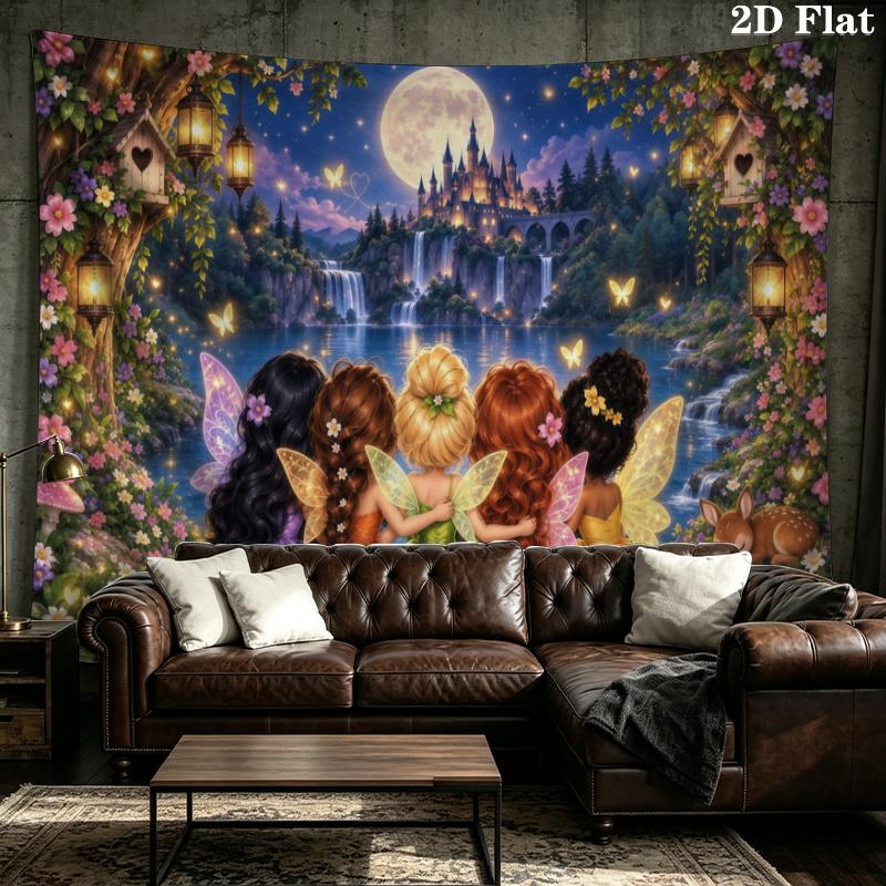 Fairyland Wonderland Wall Tapestry Aesthetic Wall Hanging Printed Fabric Blanket Decorative Tapestries for Bedroom Living Room Home Decor