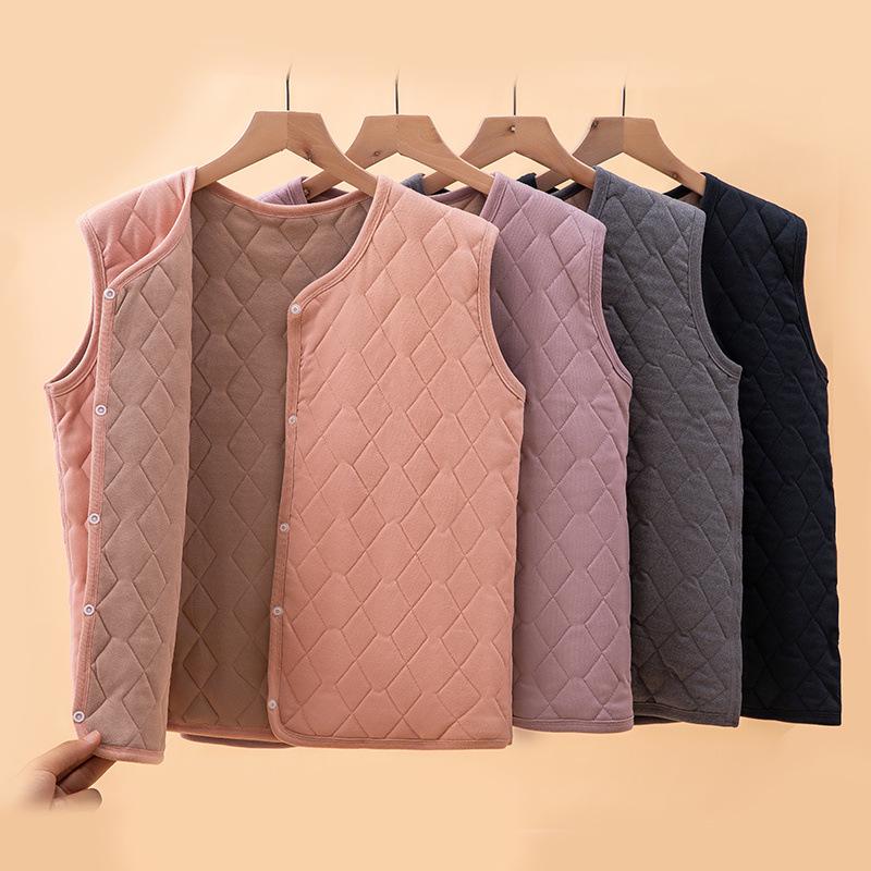 Women's Plus Size Velvet Fleece-lined Vest: Warm Sleeveless Jacket for Autumn/Winter School Uniform