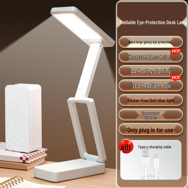 Rechargeable LED Desk Lamp: Dual-Use Eye Protection for Reading & Writing, Multifunctional Night Light for Dorm or Bedroom.
