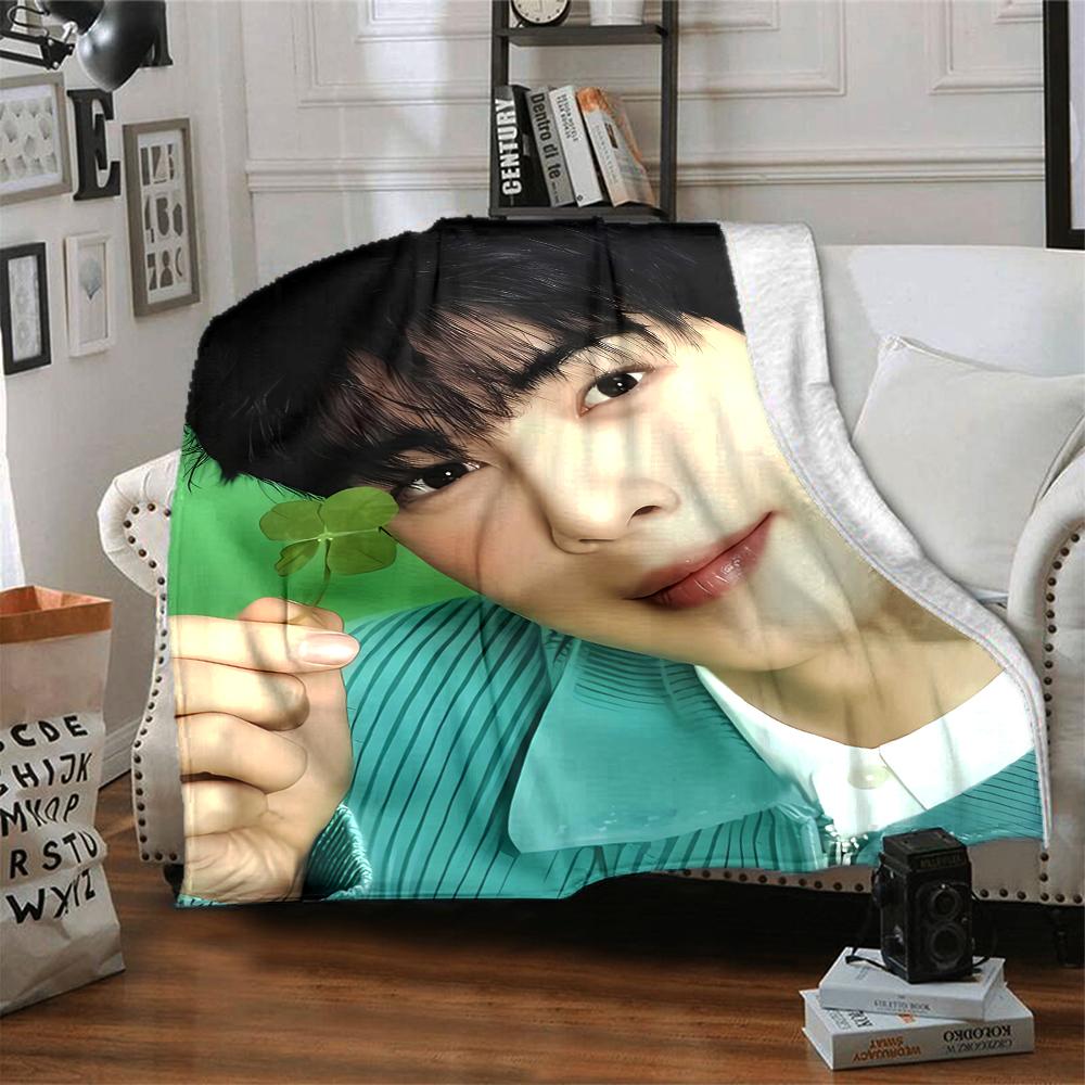 1Pc Cha Eun-woo Print Blanket Soft Comfortable Polyester Throw All Seasons Use Bedroom Office Outdoor Christmas Gift Choice Portrait Photo Print Print